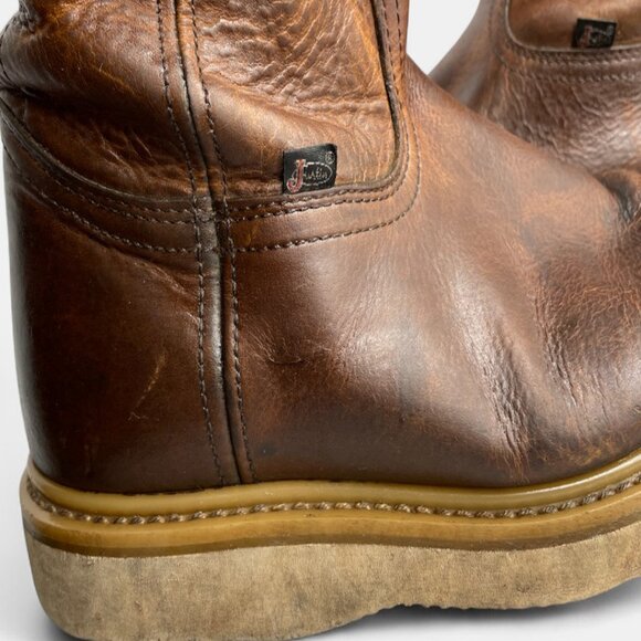 Justin Axe Wedge Men's 13 M Leather Western Work Brown Boots WK4908 Soft Toe - Picture 3 of 15